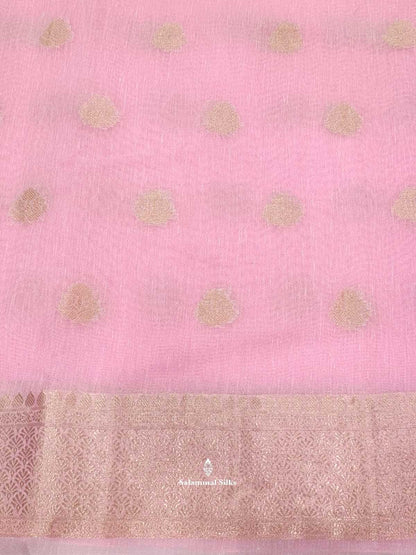 Baby Pink Fancy Saree With Copper Border