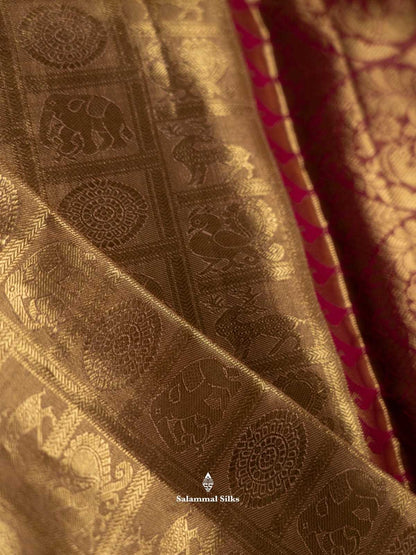 Kanjivaram Sandal Silk Saree With Magenta Pallakku Border