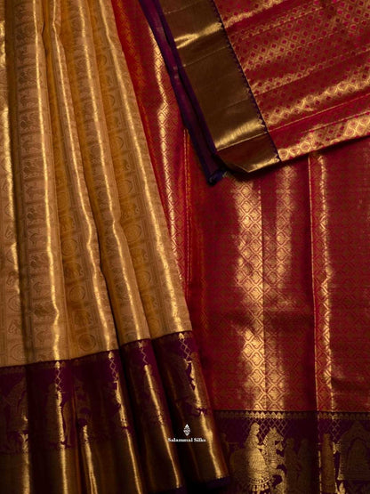 Kanjivaram Sandal Silk Saree With Magenta Pallakku Border