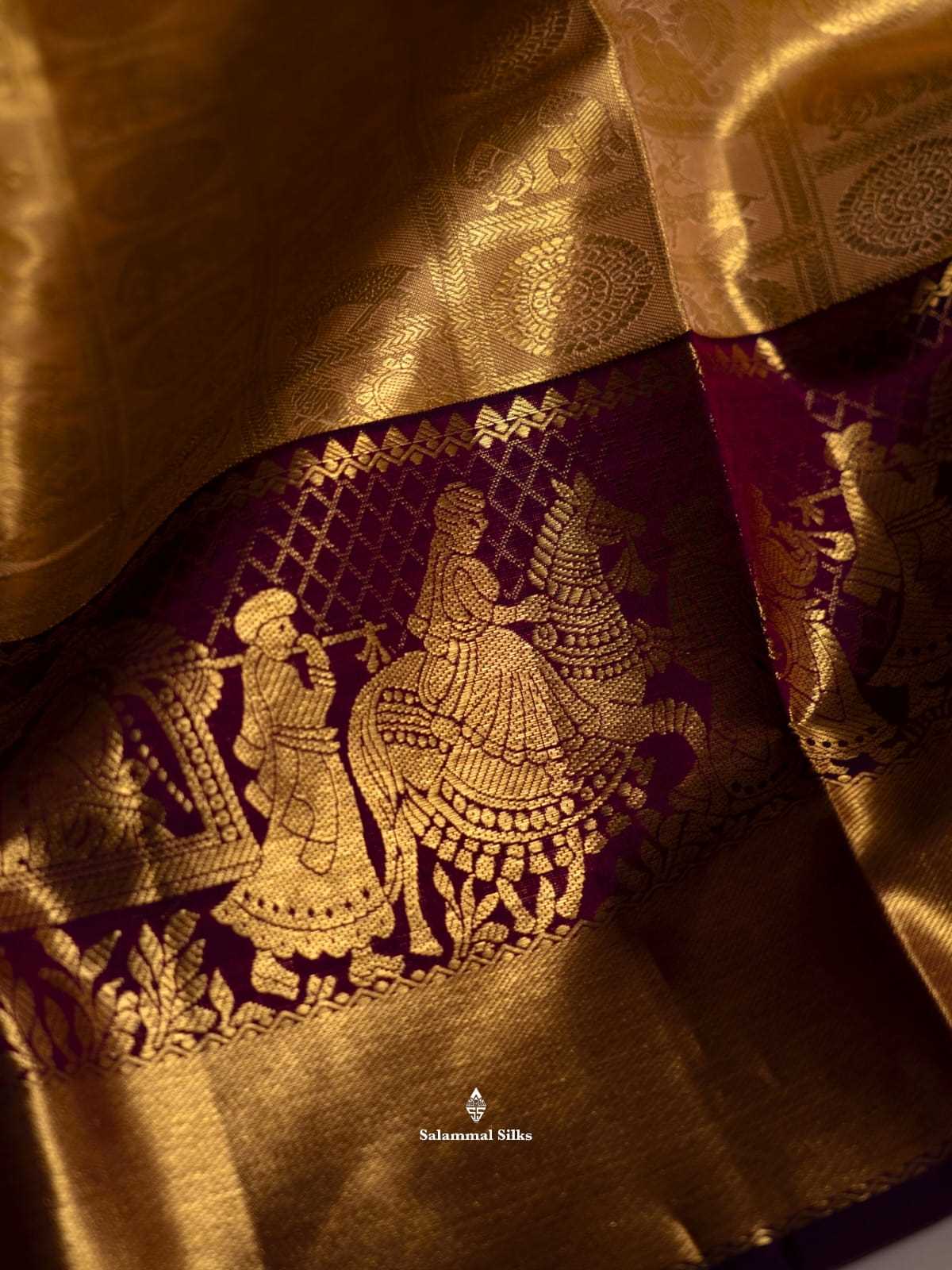 Kanjivaram Sandal Silk Saree With Magenta Pallakku Border