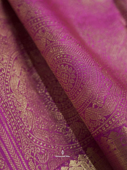 Kanjivaram Bottle Green Pure Silk Saree With Magenta Border