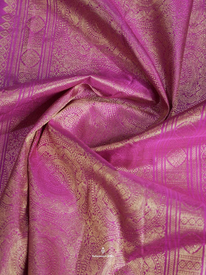 Kanjivaram Bottle Green Pure Silk Saree With Magenta Border