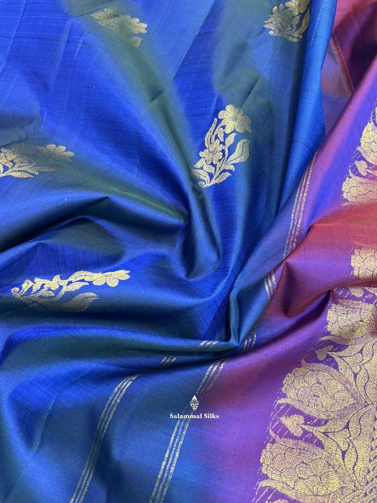 Kanjivaram Peacock Blue Pure Silk Saree With Magenta Border