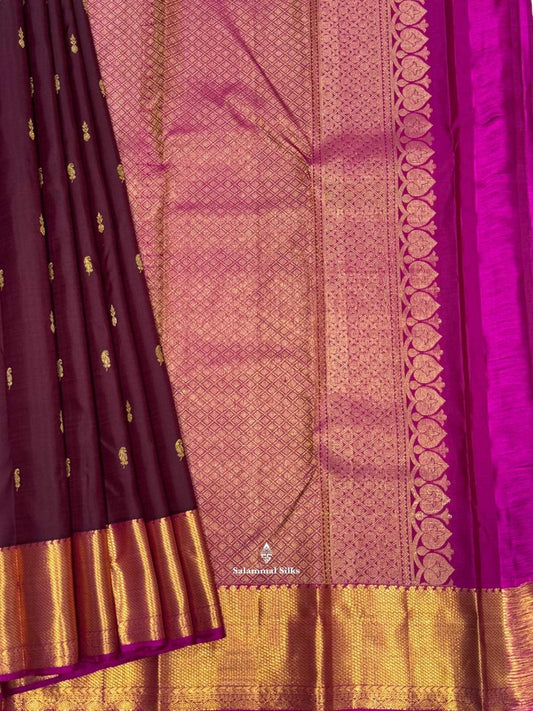 Kanjivaram Maroon Pure Silk Saree With Magenta Border