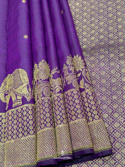 Kanjivaram Violet Silk Saree With Turning Border