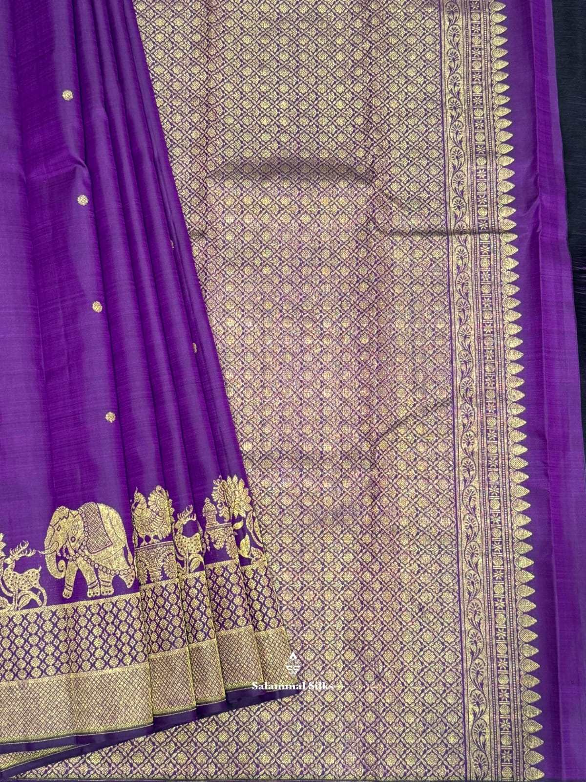 Kanjivaram Violet Silk Saree With Turning Border