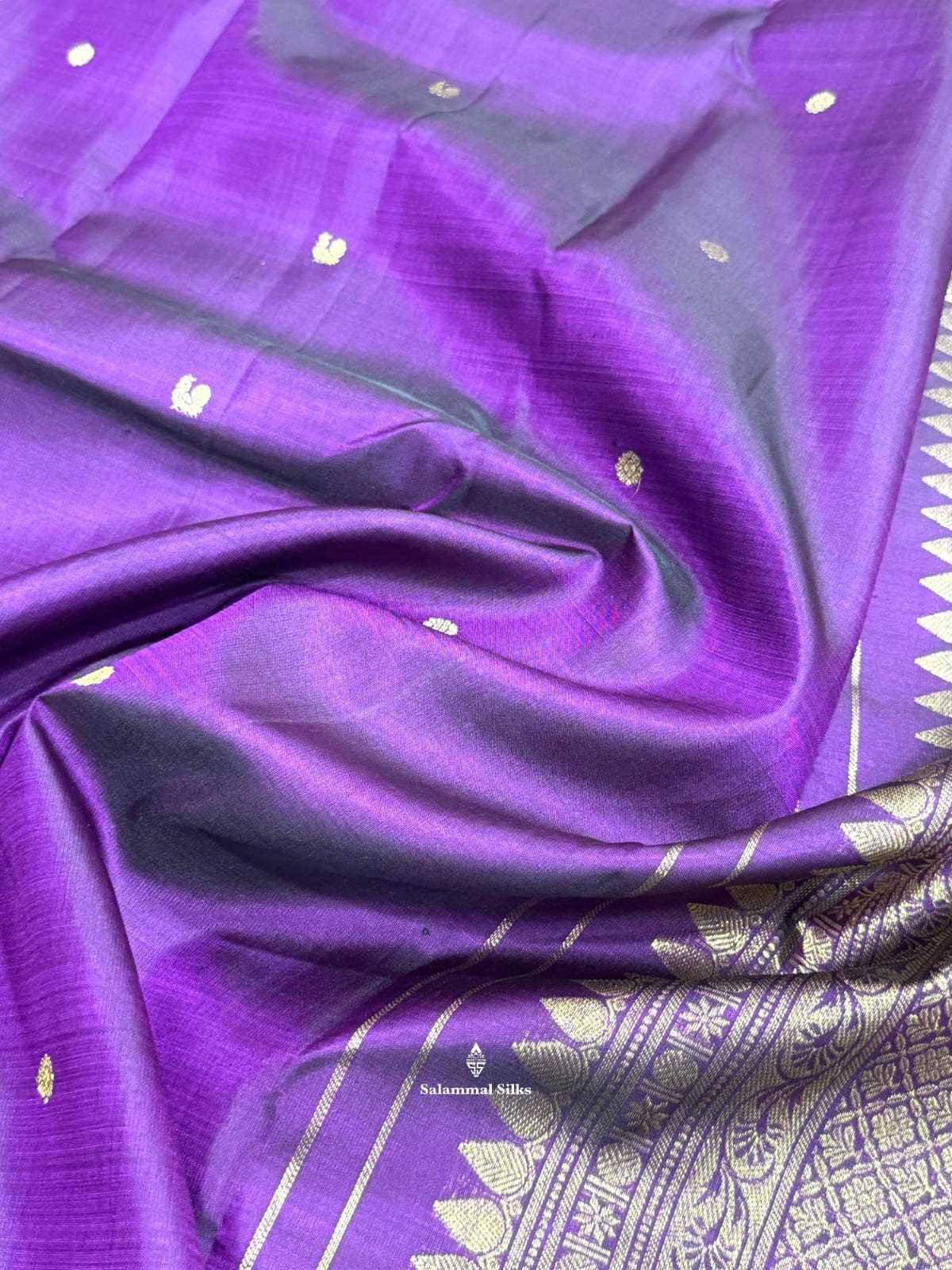 Kanjivaram Violet Silk Saree With Turning Border