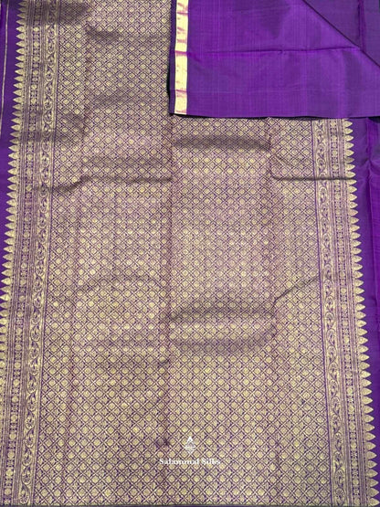 Kanjivaram Violet Silk Saree With Turning Border