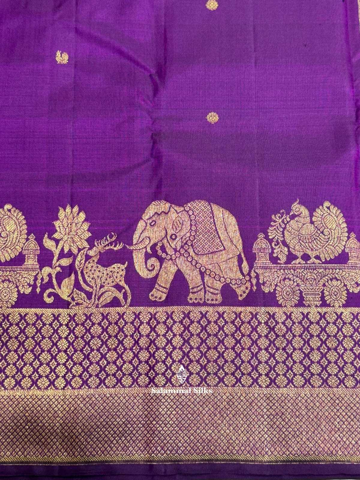 Kanjivaram Violet Silk Saree With Turning Border