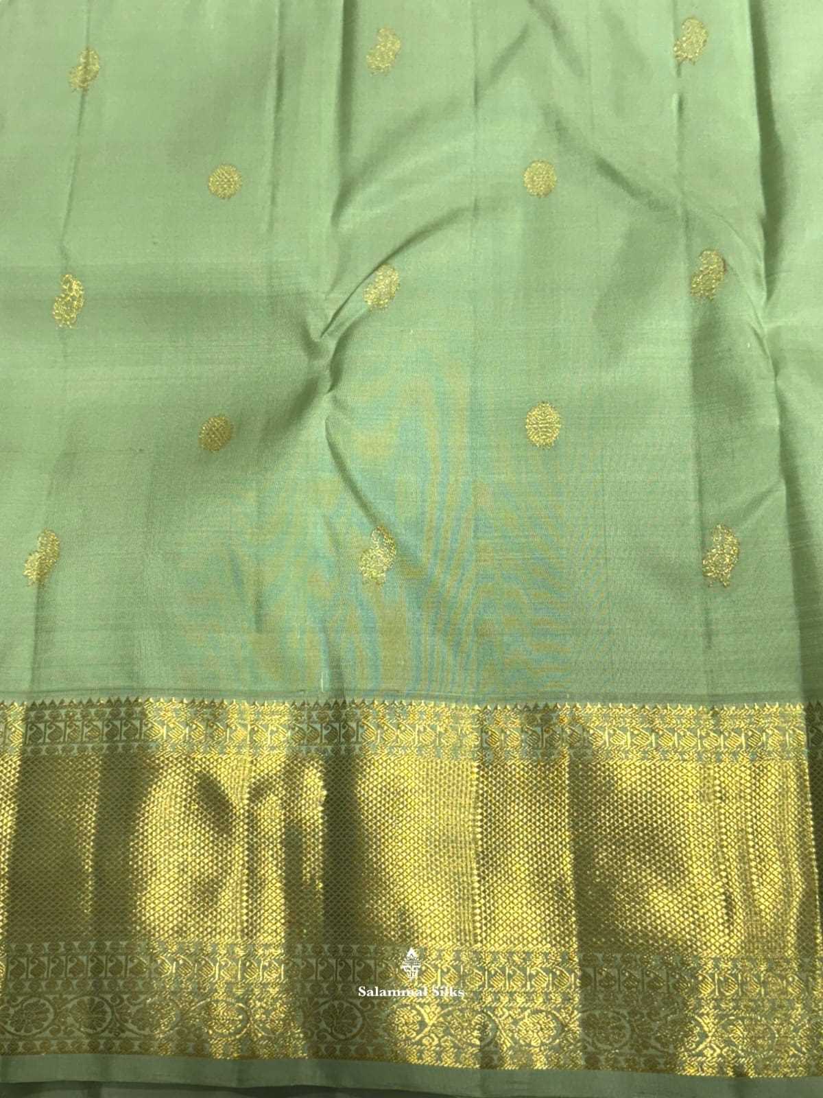 Kanjivaram Elachi Green Pure Silk Saree With Gold Zari Border