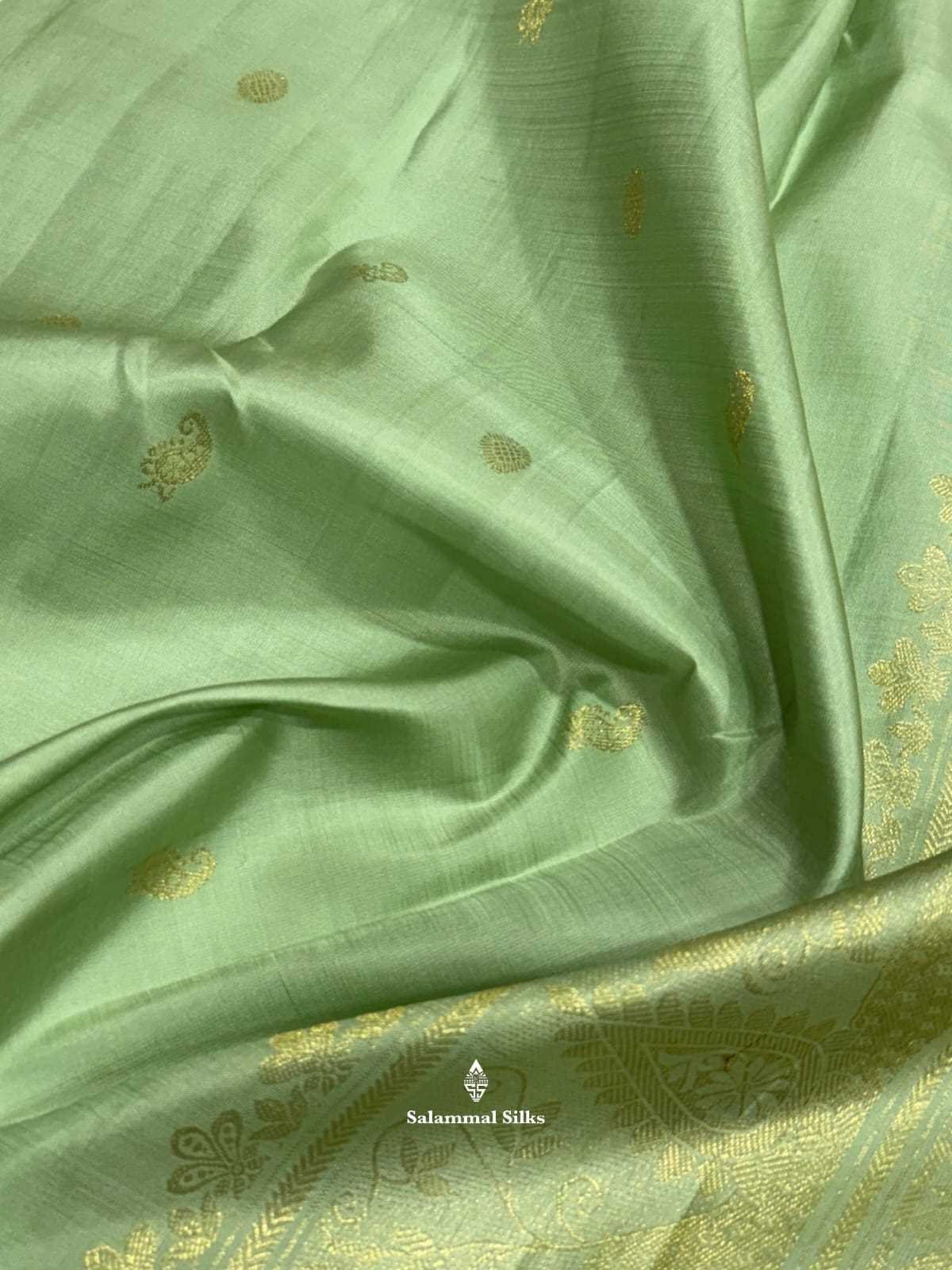 Kanjivaram Elachi Green Pure Silk Saree With Gold Zari Border