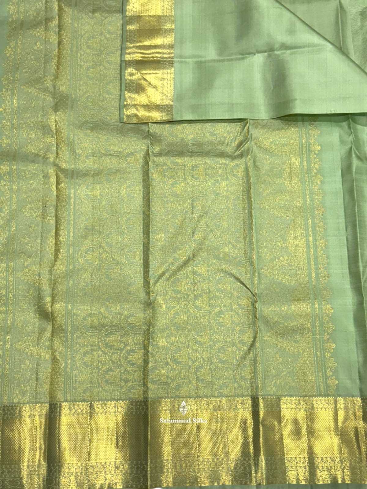 Kanjivaram Elachi Green Pure Silk Saree With Gold Zari Border