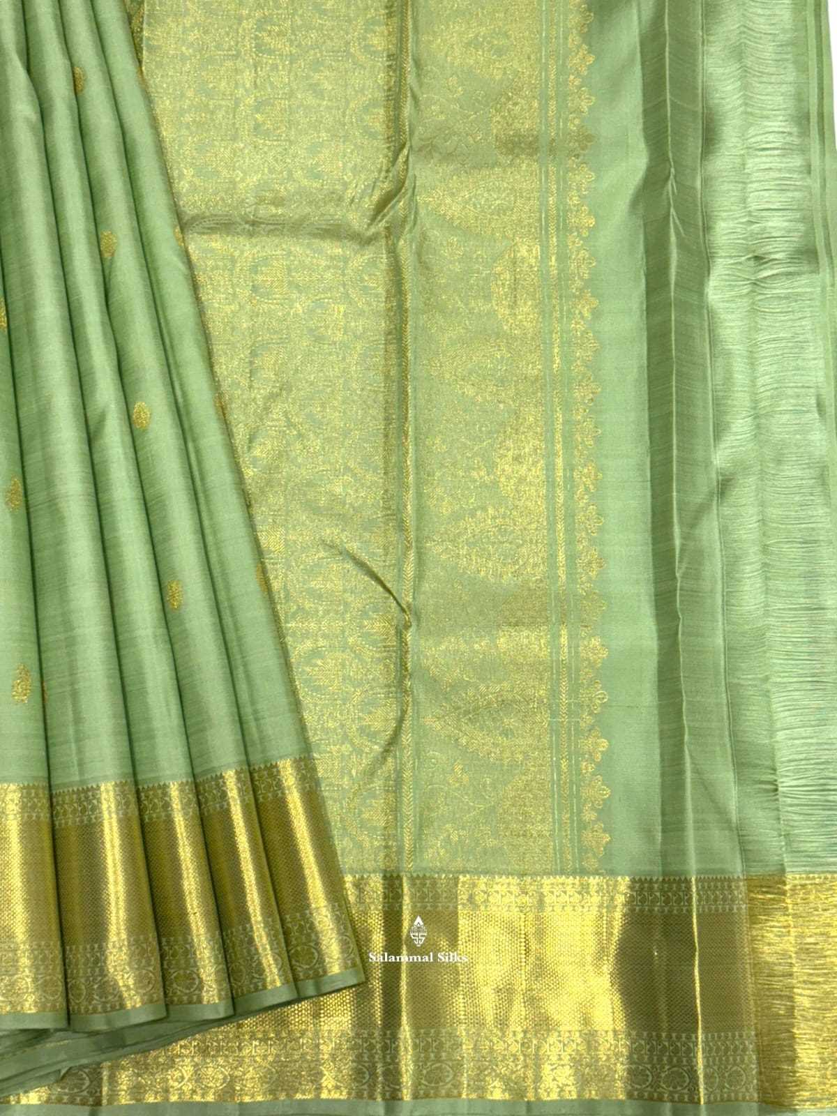 Kanjivaram Elachi Green Pure Silk Saree With Gold Zari Border