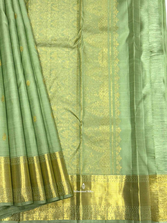 Kanjivaram Elachi Green Pure Silk Saree With Gold Zari Border