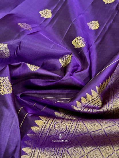 Kanjivaram Dark Violet Pure Silk Saree With Gold Zari Long Border