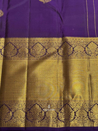 Kanjivaram Dark Violet Pure Silk Saree With Gold Zari Long Border