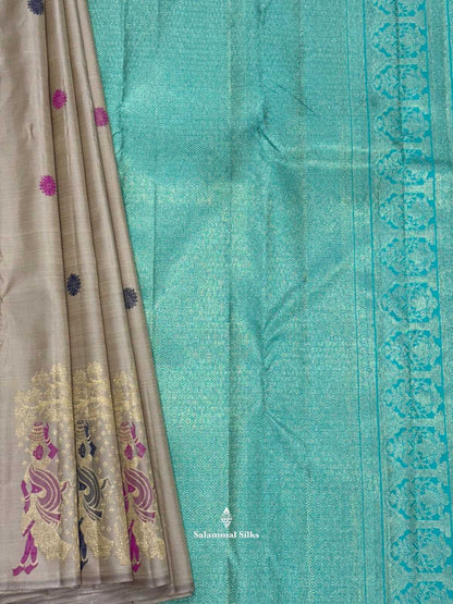 Kanjivaram Pista Green Silk Saree With Turning Border