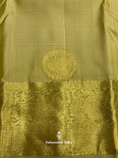 Kanjivaram Pista Green Pure Silk Saree With Gold Zari Border