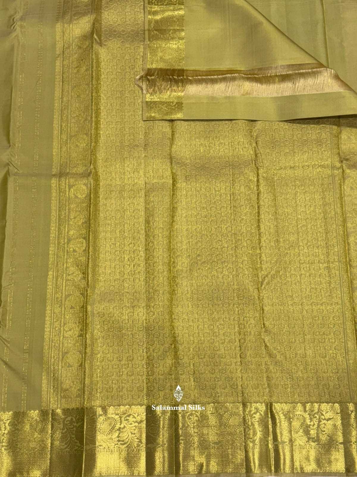 Kanjivaram Pista Green Pure Silk Saree With Gold Zari Border