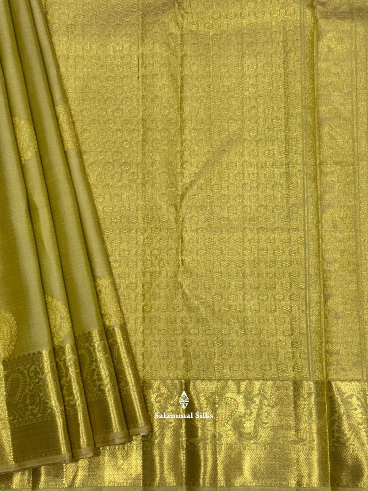 Kanjivaram Pista Green Pure Silk Saree With Gold Zari Border