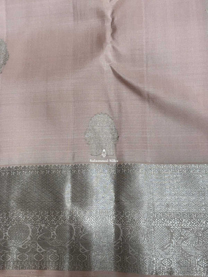 Kanjivaram Light Onion Pink Pure Silk Saree With Silver Zari Border