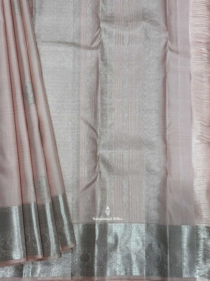 Kanjivaram Light Onion Pink Pure Silk Saree With Silver Zari Border