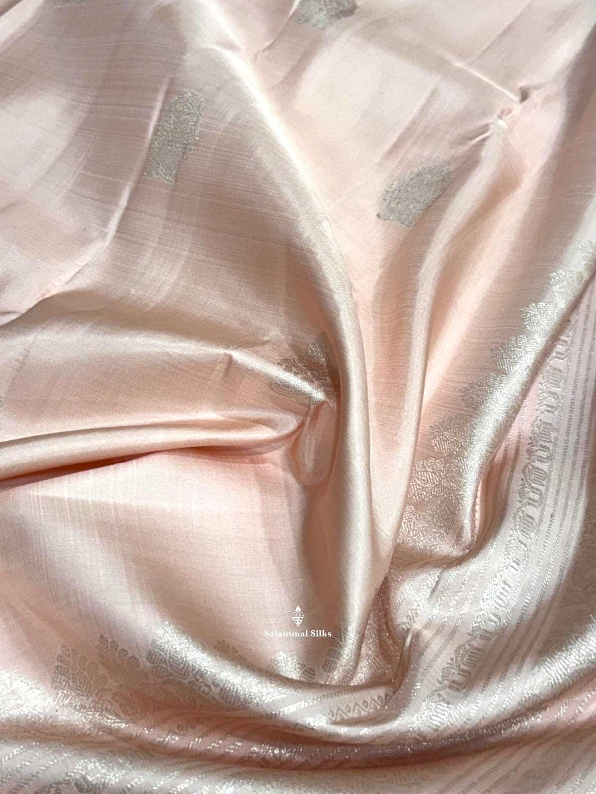 Kanjivaram Light Onion Pink Pure Silk Saree With Silver Zari Border