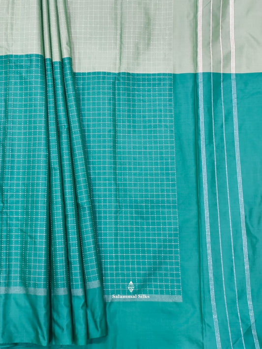 Teal And Elachi Green Half And Half Arani Semi Silk Saree