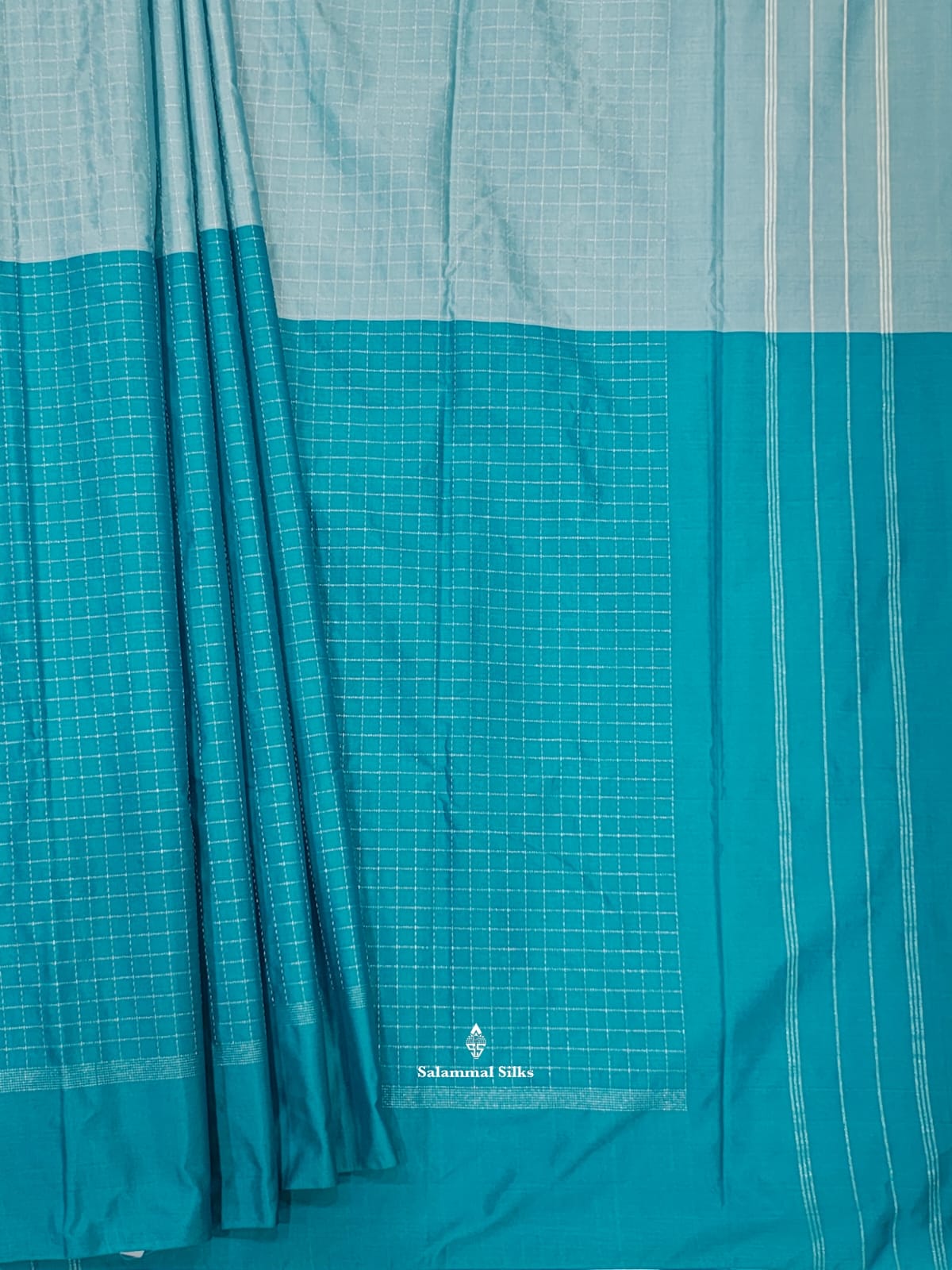 Teal And Ice Blue  Half And Half Arani Semi Silk Saree