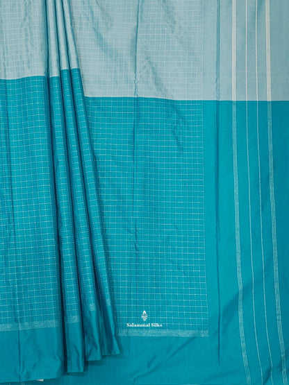 Teal And Ice Blue  Half And Half Arani Semi Silk Saree