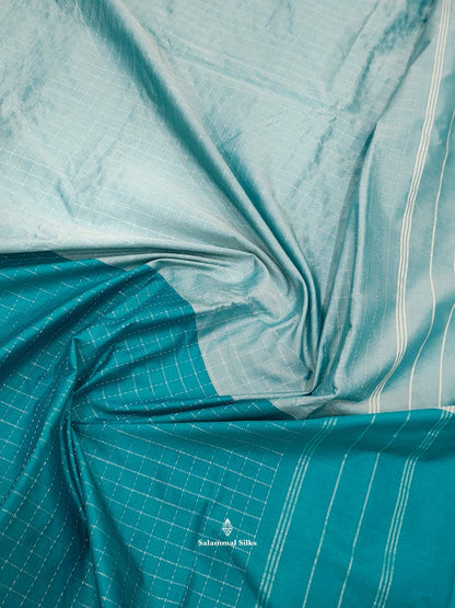 Teal And Ice Blue  Half And Half Arani Semi Silk Saree