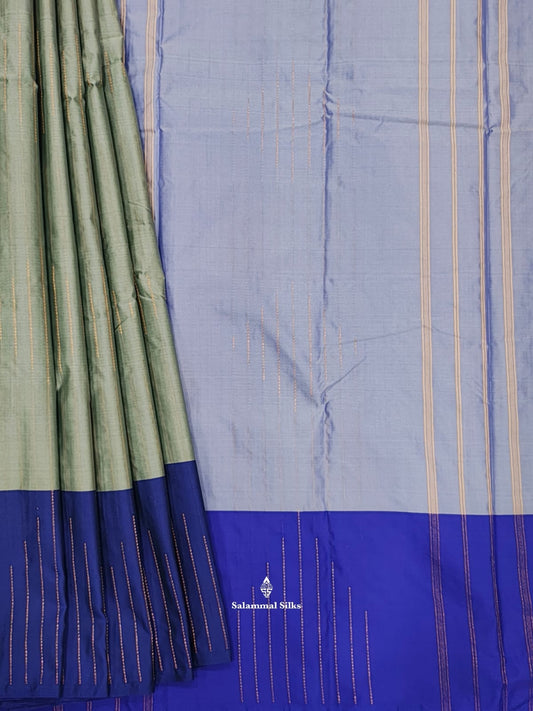 Grey Arani Semi Silk Saree With Royal Blue Border