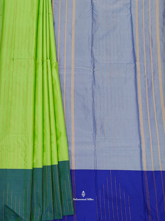 Parrot Green Arani Semi Silk Saree WithBlue Sade Blouse