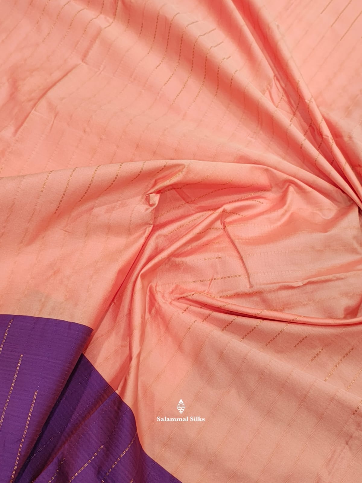 Peach Arani Semi Silk Saree With Magenta Border