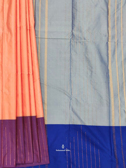 Peach Arani Semi Silk Saree With Magenta Border