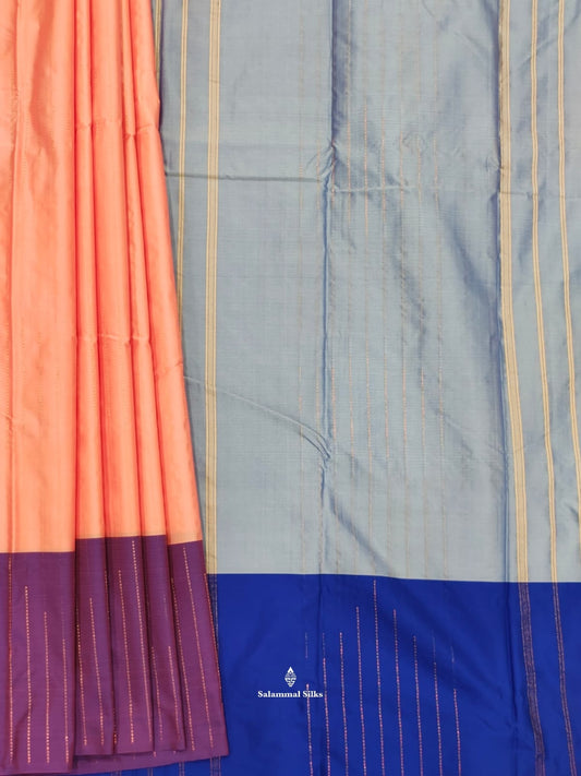 Peach Arani Semi Silk Saree With Magenta Border