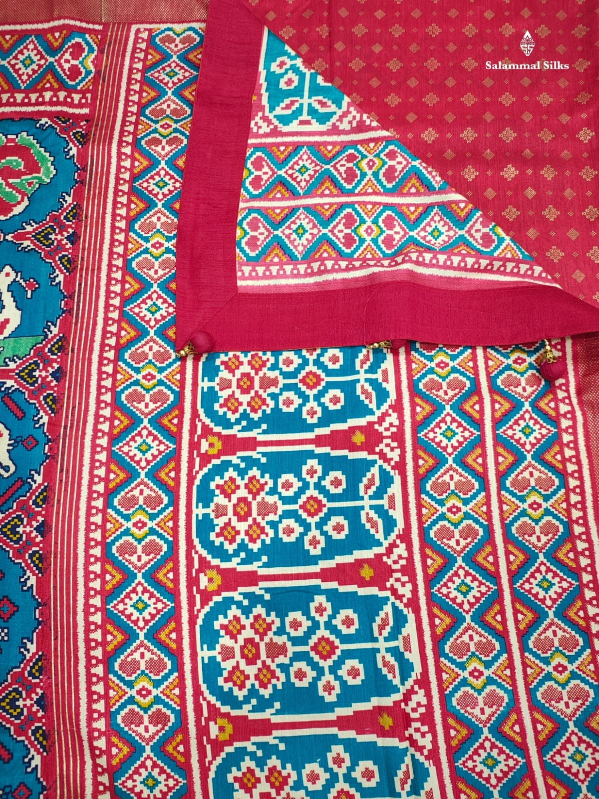 Ramar Blue Ikkat Dola Fancy Saree With Pink Border