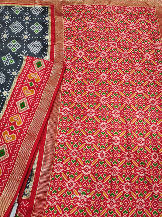 Ash Ikkat Dola Fancy Saree With Red Border