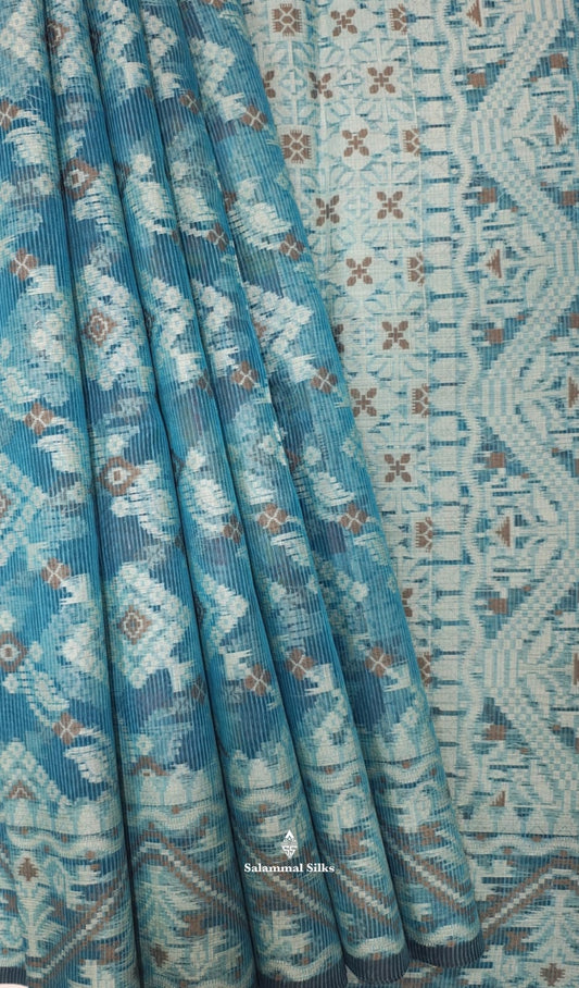 Blue Ikkat Fancy Saree With Fancy Border