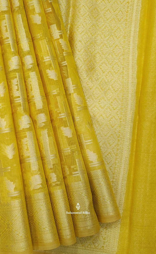 Golden Yelow Tissue Fancy Saree With Silver Zari Border