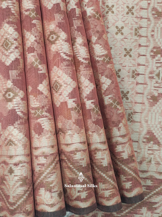 Dusty Rose Tissue Fancy Saree With Fancy Border