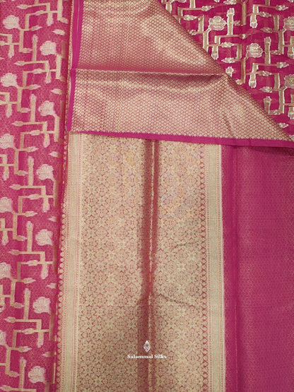 Pink Tissue Fancy Saree With Silver Zari Border