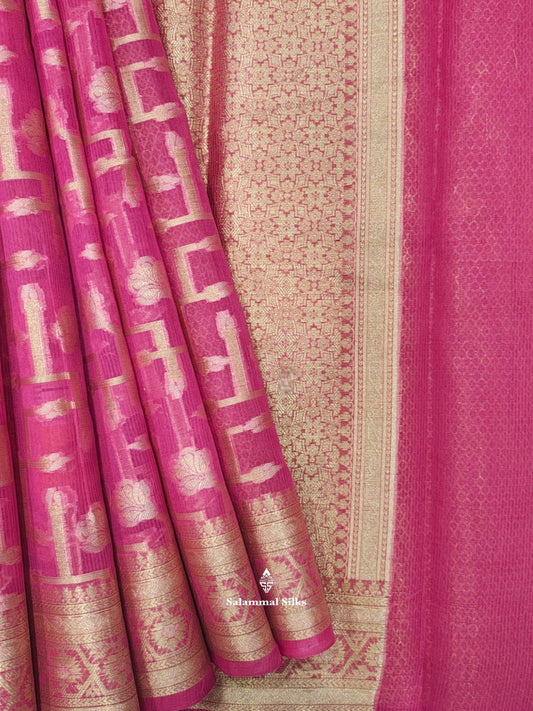 Pink Tissue Fancy Saree With Silver Zari Border