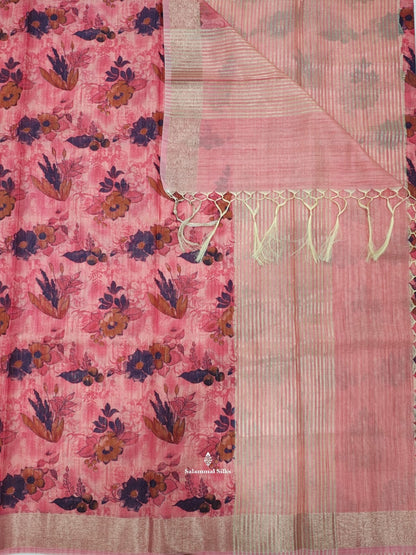 Pink Fancy Saree With Copper Zari Border