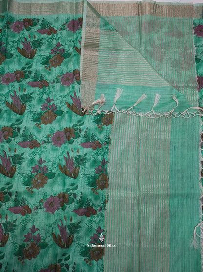 Sapphire Green Green Fancy Saree With Silver Zari Border