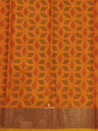 Orange Fancy Saree With Copper Zari Border