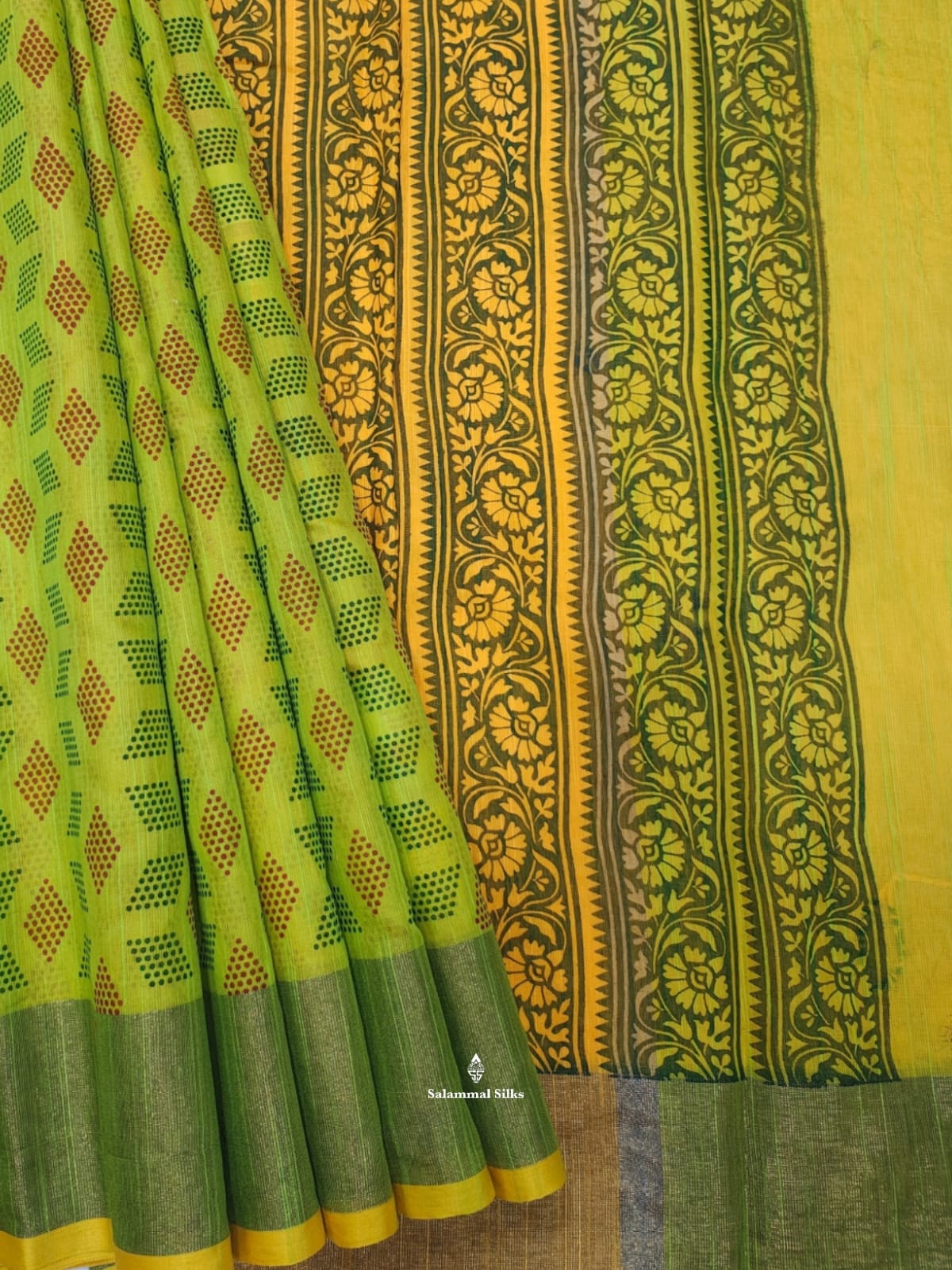 Parrot Green Fancy Saree With Copper Zari Border