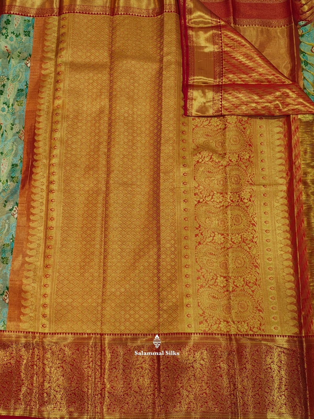 Kanjivaram Ice Blue Tissue Pure Silk Saree With Red Border