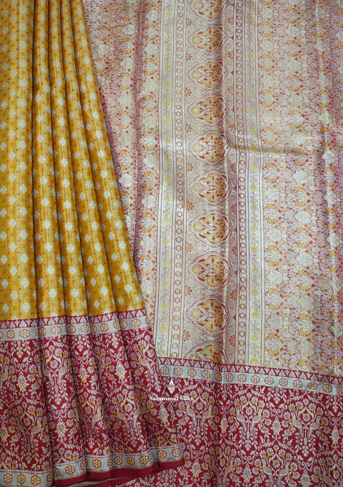 Kanjivaram Yellow Tissue Pure Silk Saree With Red Border