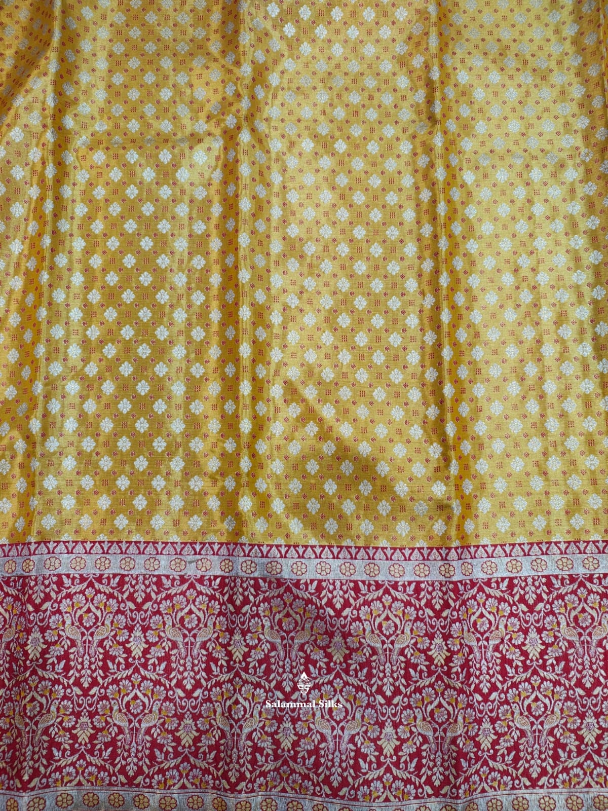 Kanjivaram Yellow Tissue Pure Silk Saree With Red Border